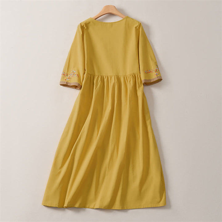 Abito midi da donna con maniche corte e ricami etnici primaverili a tema Buddha Stones. - image 8