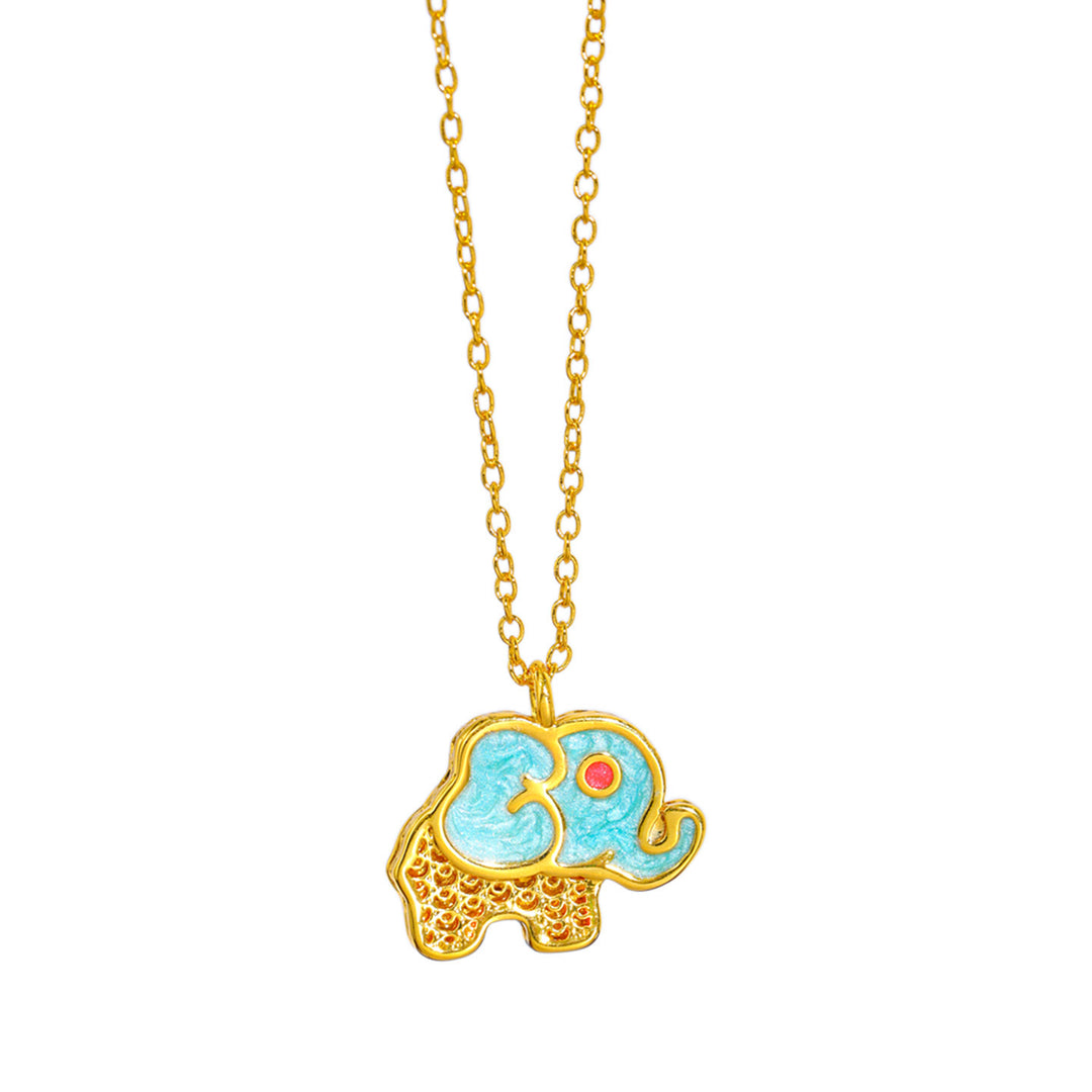 Buddha Stones Collana con ciondolo cavo a forma di elefante portafortuna in rame placcato oro 24 carati - image 3