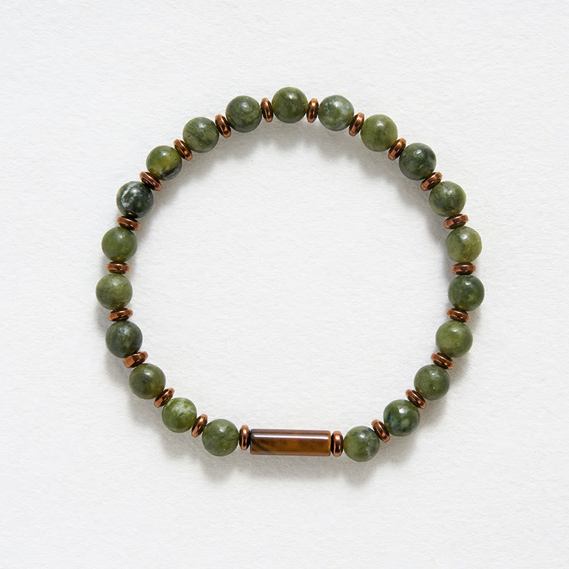 Buddha Stones Bracciale con perle rotonde di agata muschiata verde e accenti occhio di tigre - image 4