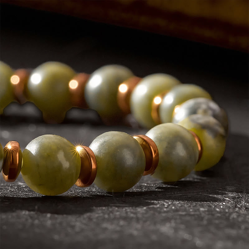 Buddha Stones Bracciale con perle rotonde di agata muschiata verde e accenti occhio di tigre - image 9