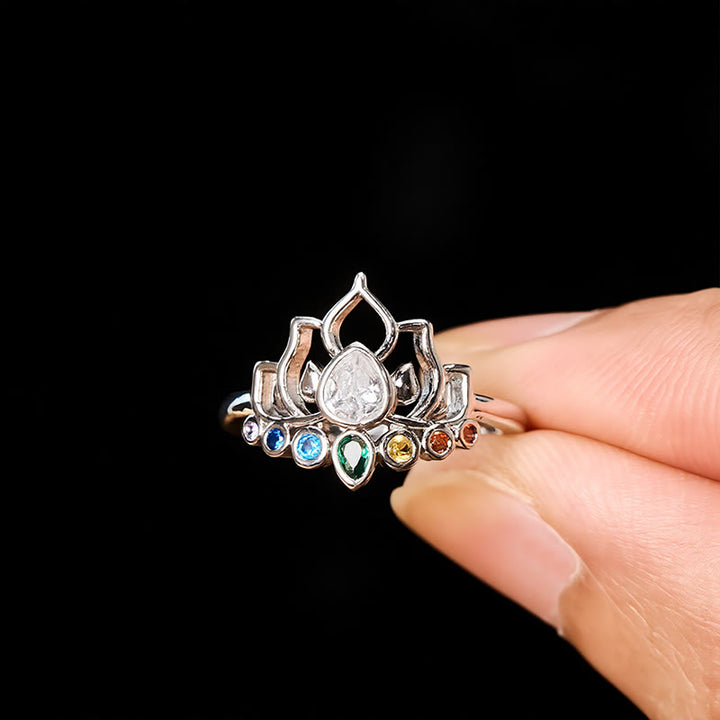 Buddha Stones Anello curativo Copper Lotus multicolore con zirconi incastonati. - image 2