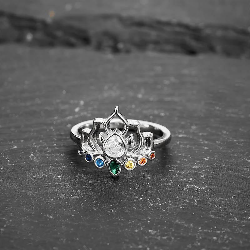 Buddha Stones Anello curativo Copper Lotus multicolore con zirconi incastonati. - image 1