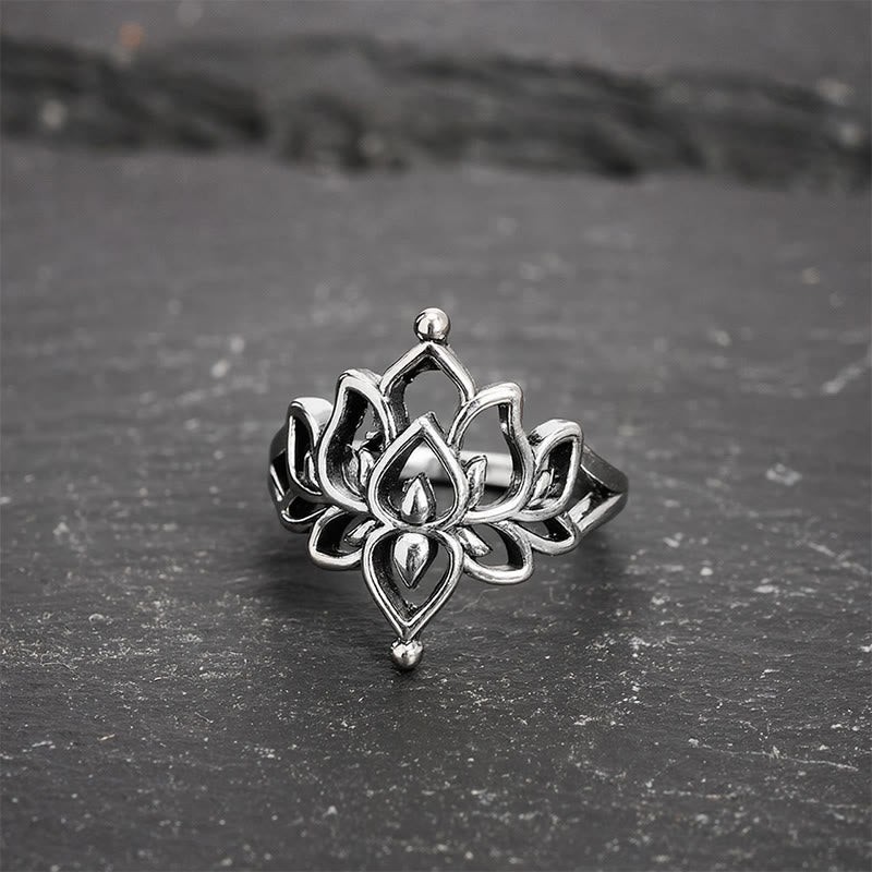 Buddha Stones Anello vintage Lotus Purity color argento con scritta "Signature". - 20,6 mm - US11 - image 0