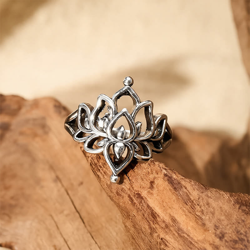 Buddha Stones Anello vintage Lotus Purity color argento con scritta "Signature". - image 1