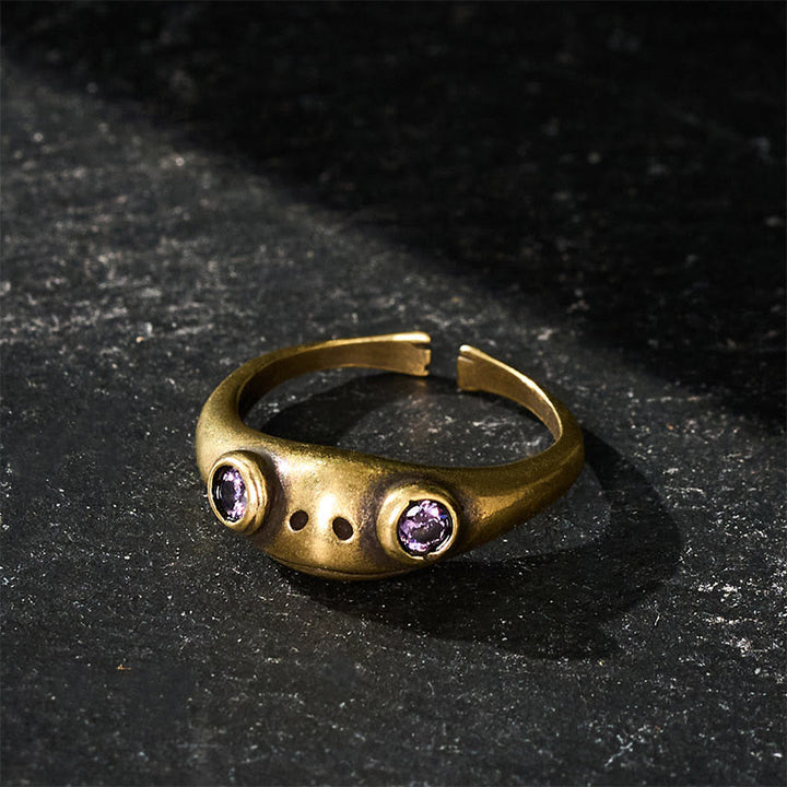 Buddha Stones Anello aperto vintage in ottone Feng Shui a forma di rana, simbolo di ricchezza. - image 12