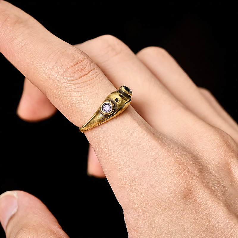 Buddha Stones Anello aperto vintage in ottone Feng Shui a forma di rana, simbolo di ricchezza. - image 14