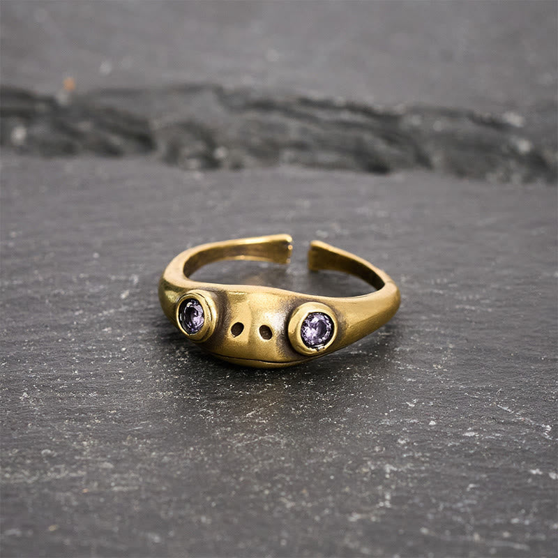 Buddha Stones Anello aperto vintage in ottone Feng Shui a forma di rana, simbolo di ricchezza. - image 11