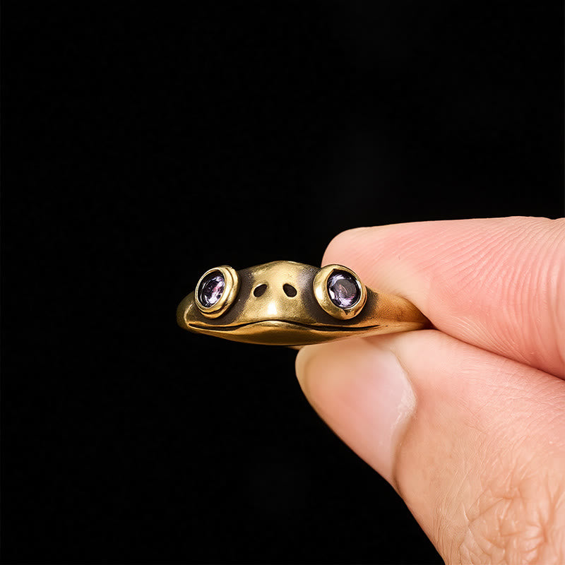 Buddha Stones Anello aperto vintage in ottone Feng Shui a forma di rana, simbolo di ricchezza. - image 13