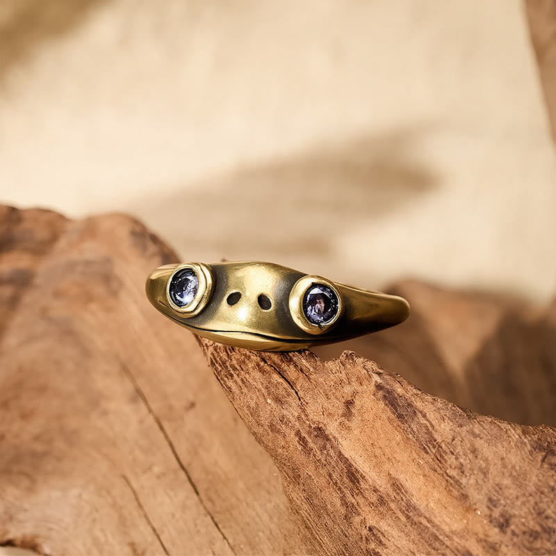 Buddha Stones Anello aperto vintage in ottone Feng Shui a forma di rana, simbolo di ricchezza. - image 10