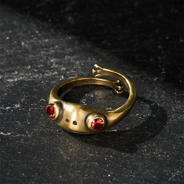 Buddha Stones Anello aperto vintage in ottone Feng Shui a forma di rana, simbolo di ricchezza. - image 3