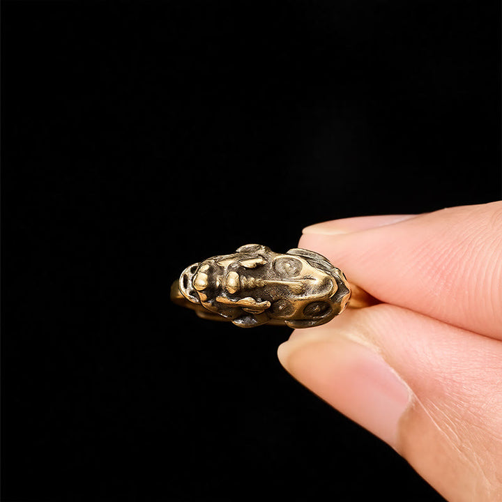 Buddha Stones Anello regolabile in ottone Pixiu portafortuna per la ricchezza. - image 4