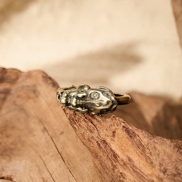 Buddha Stones Anello regolabile in ottone Pixiu portafortuna per la ricchezza. - image 1