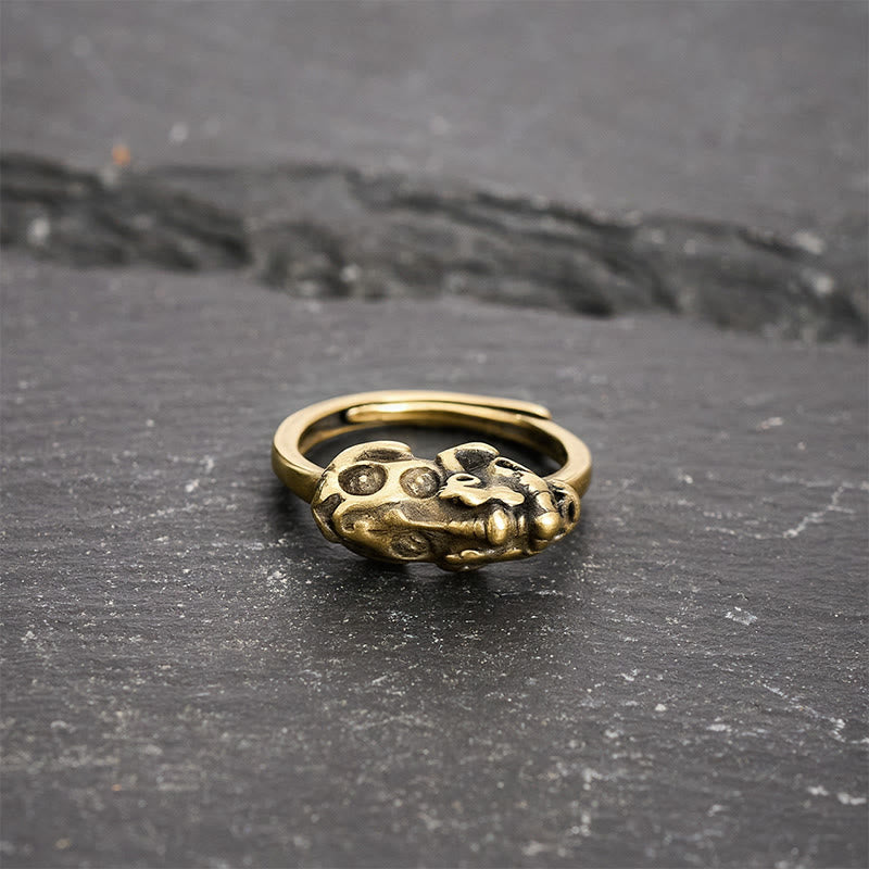 Buddha Stones Anello regolabile in ottone Pixiu portafortuna per la ricchezza. - image 3