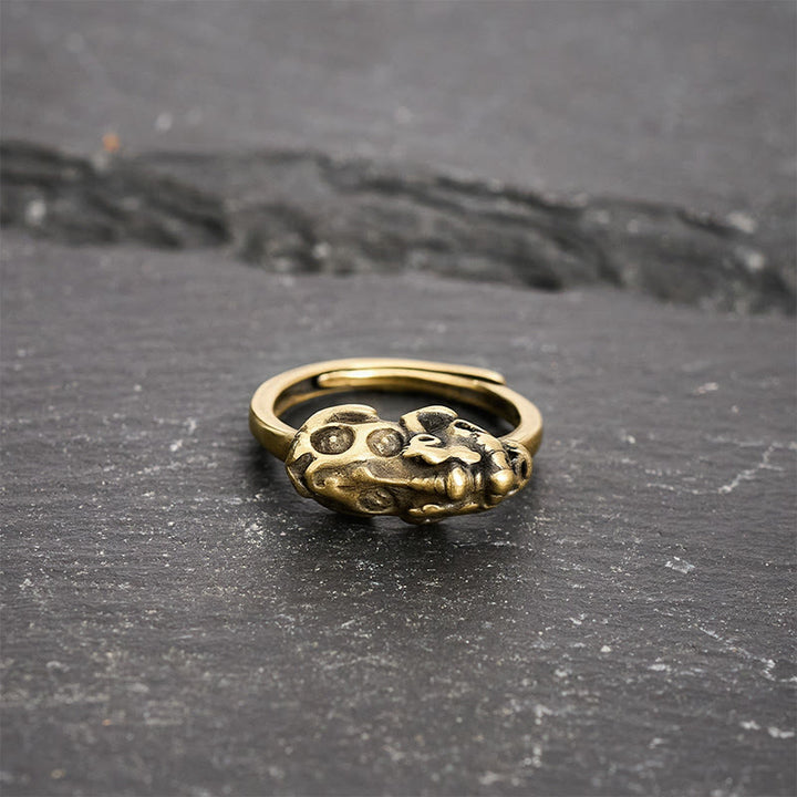 Buddha Stones Anello regolabile in ottone Pixiu portafortuna per la ricchezza. - image 3