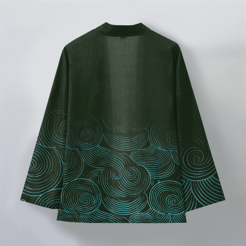 Buddha Stones Kimono da uomo in cotone con motivo a cerchi ondulati e apertura frontale. - image 2