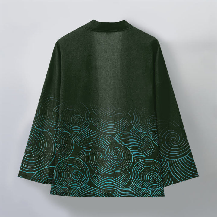 Buddha Stones Kimono da uomo in cotone con motivo a cerchi ondulati e apertura frontale. - image 2