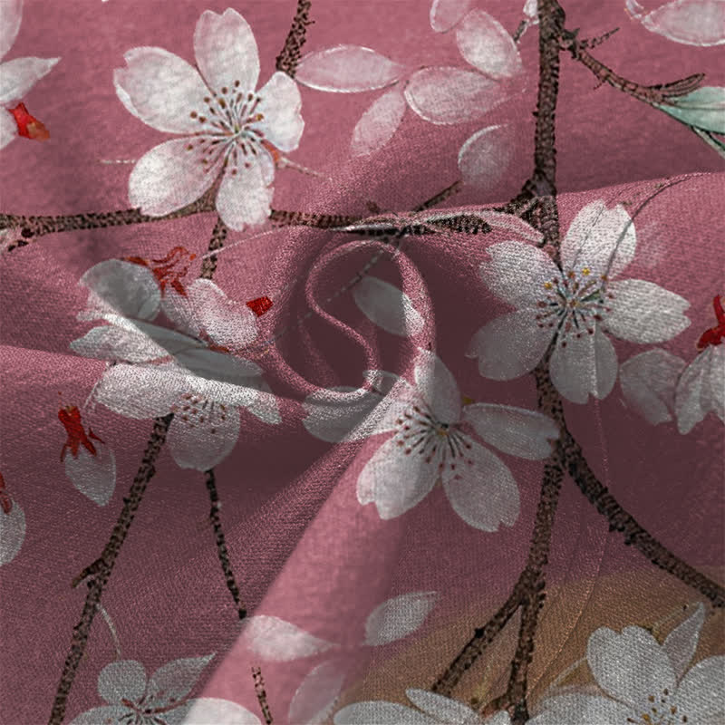 Buddha Stones Kimono da uomo in cotone bianco con motivo a fiori di ciliegio e apertura frontale. - image 5