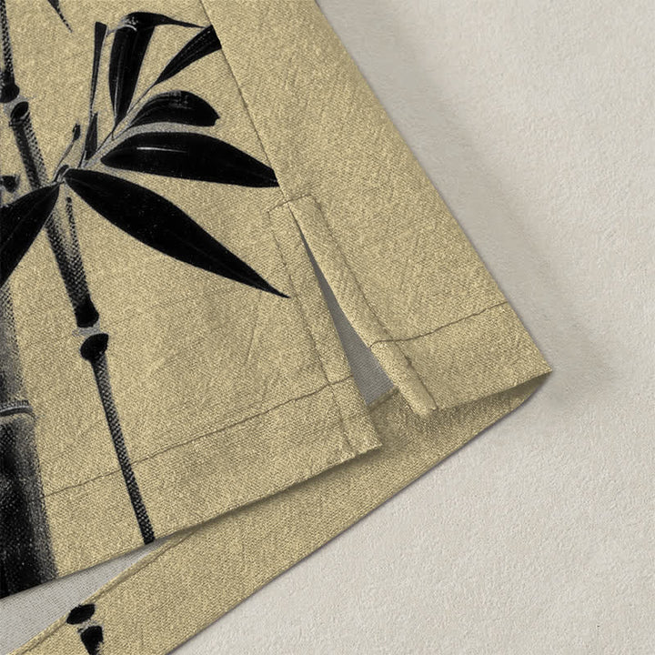 Buddha Stones Kimono da uomo in cotone con stampa asimmetrica a motivo bambù e apertura frontale. - image 4