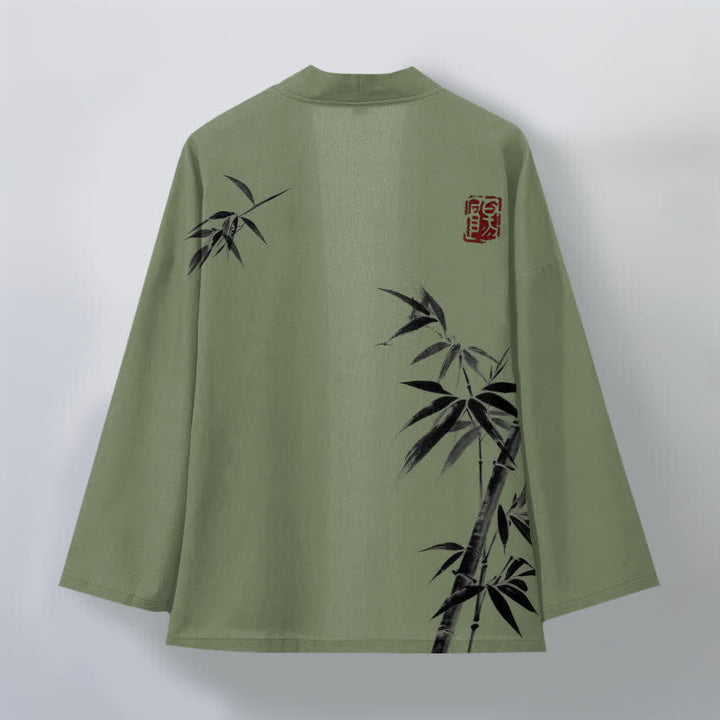 Buddha Stones Kimono da uomo in cotone con stampa asimmetrica a motivo bambù e apertura frontale. - image 11