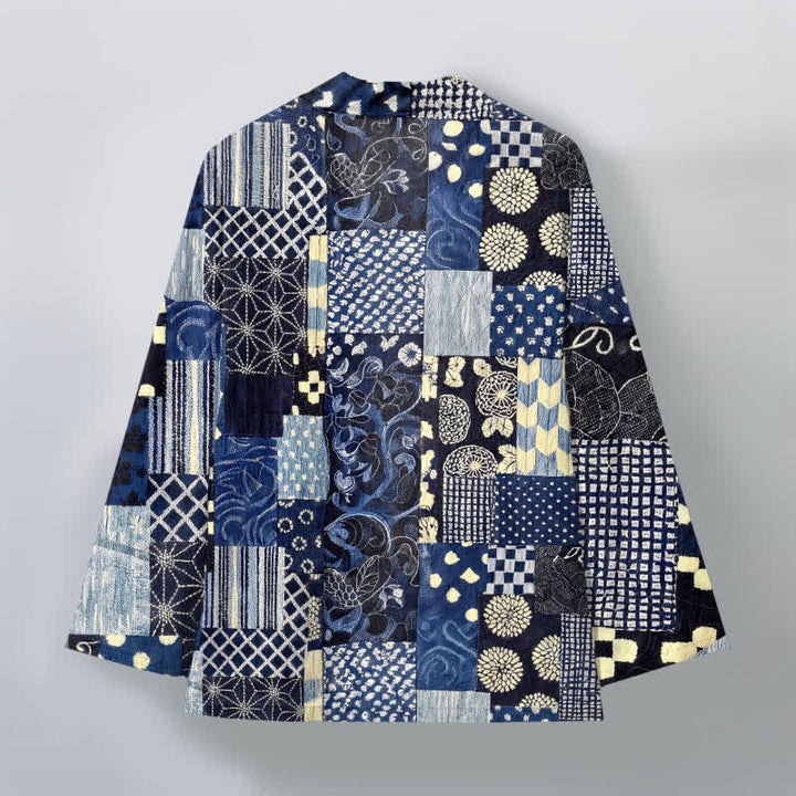 Buddha Stones Kimono da uomo in cotone con motivo patchwork floreale vintage e apertura frontale. - image 2
