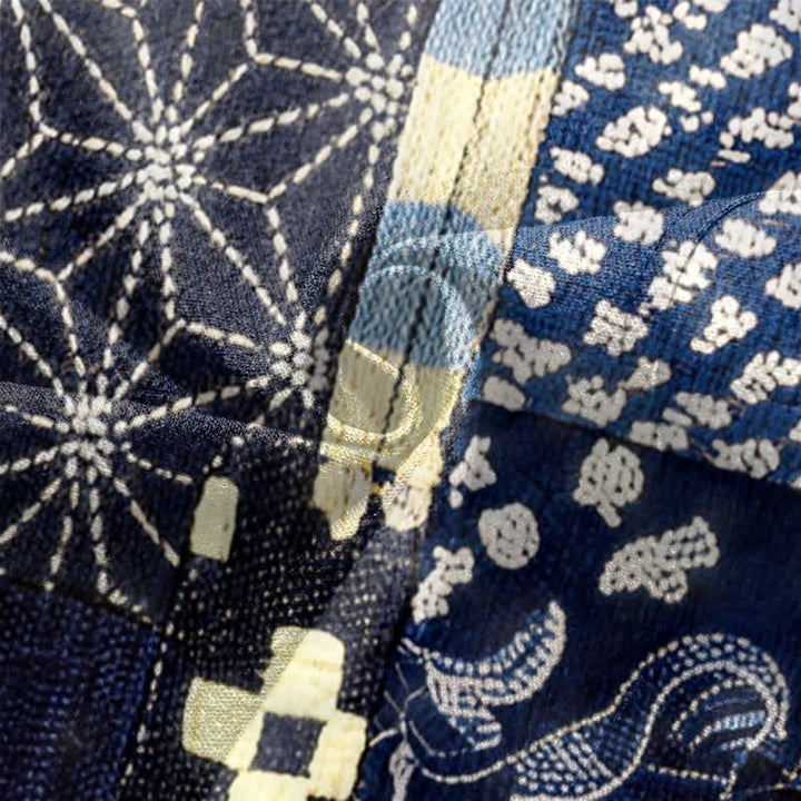 Buddha Stones Kimono da uomo in cotone con motivo patchwork floreale vintage e apertura frontale. - image 5