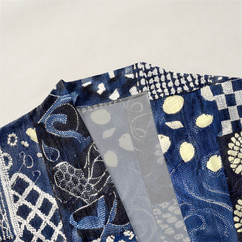 Buddha Stones Kimono da uomo in cotone con motivo patchwork floreale vintage e apertura frontale. - image 3