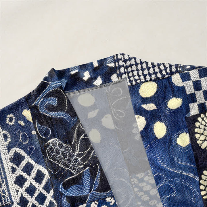 Buddha Stones Kimono da uomo in cotone con motivo patchwork floreale vintage e apertura frontale. - image 3