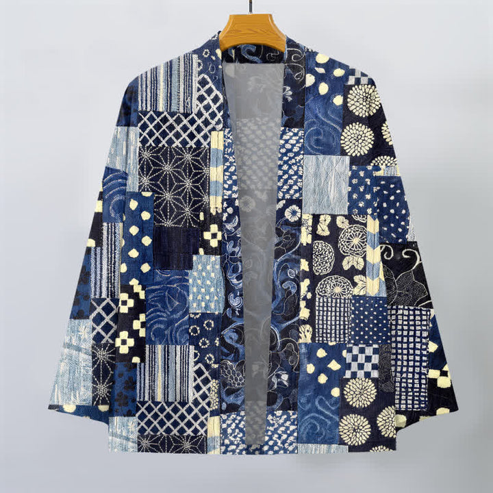 Buddha Stones Kimono da uomo in cotone con motivo patchwork floreale vintage e apertura frontale. - image 1