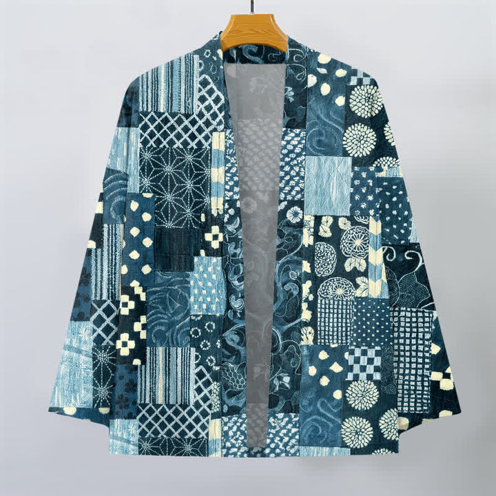 Buddha Stones Kimono da uomo in cotone con motivo patchwork floreale vintage e apertura frontale. - image 7