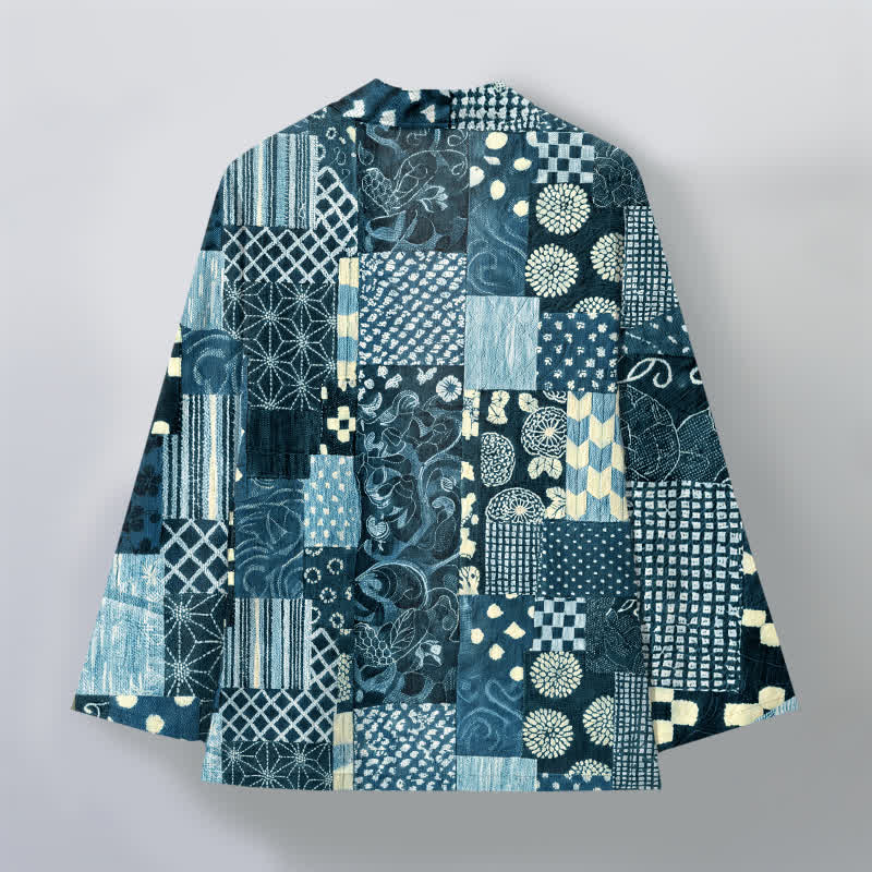 Buddha Stones Kimono da uomo in cotone con motivo patchwork floreale vintage e apertura frontale. - image 8