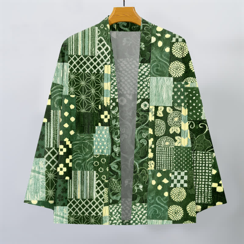 Buddha Stones Kimono da uomo in cotone con motivo patchwork floreale vintage e apertura frontale. - image 10