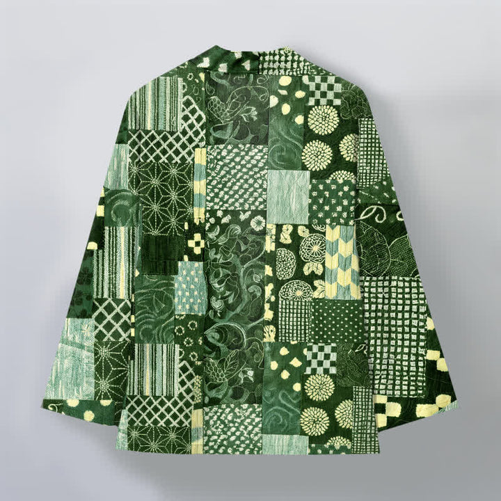 Buddha Stones Kimono da uomo in cotone con motivo patchwork floreale vintage e apertura frontale. - image 11