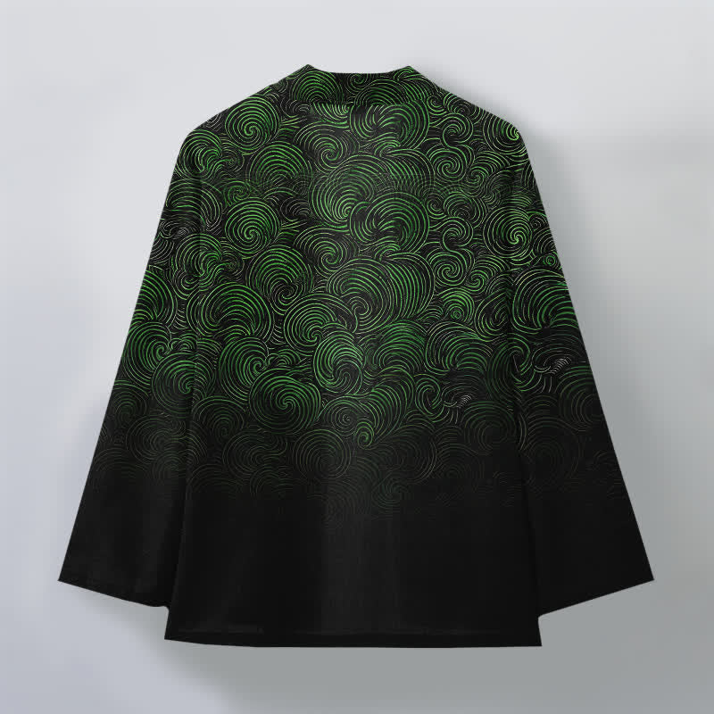 Buddha Stones Kimono da uomo in cotone con motivo a spirale sfumato e apertura frontale. - image 2