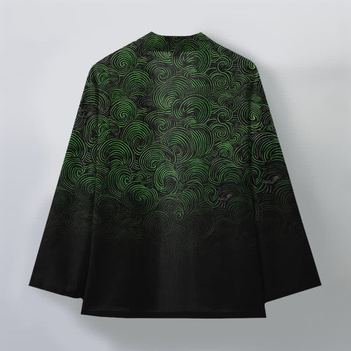 Buddha Stones Kimono da uomo in cotone con motivo a spirale sfumato e apertura frontale. - image 2