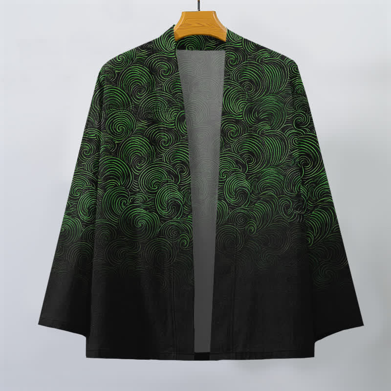 Buddha Stones Kimono da uomo in cotone con motivo a spirale sfumato e apertura frontale. - image 1