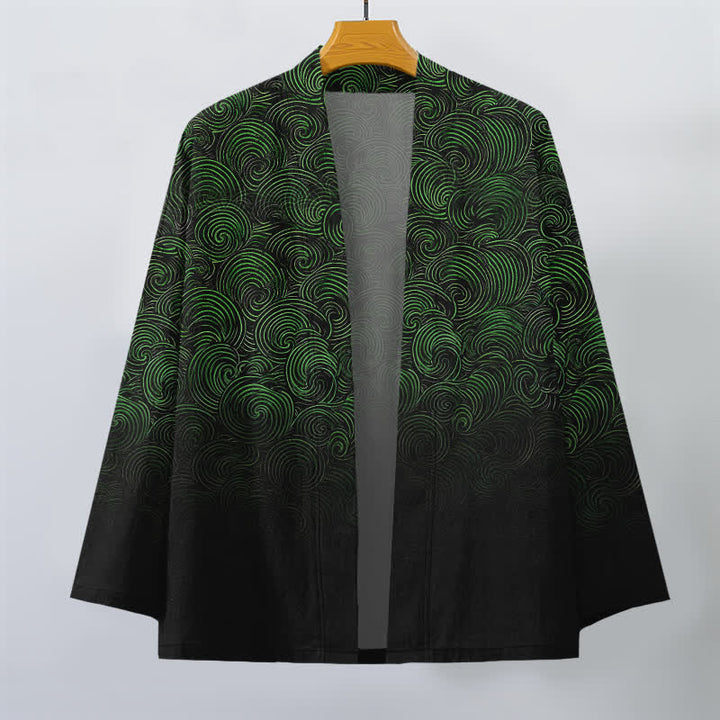 Buddha Stones Kimono da uomo in cotone con motivo a spirale sfumato e apertura frontale. - image 1