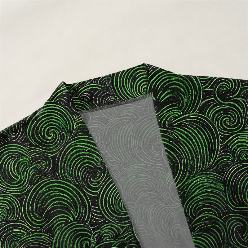 Buddha Stones Kimono da uomo in cotone con motivo a spirale sfumato e apertura frontale. - image 3