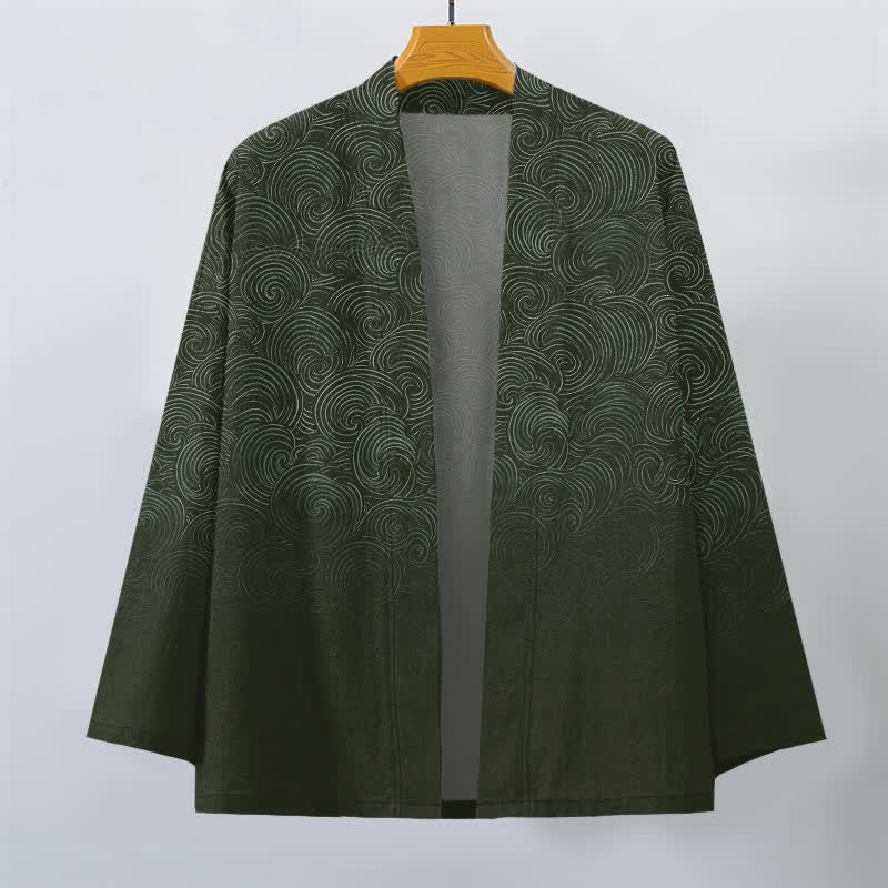 Buddha Stones Kimono da uomo in cotone con motivo a spirale sfumato e apertura frontale. - image 7