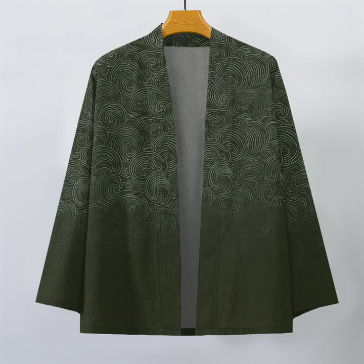Buddha Stones Kimono da uomo in cotone con motivo a spirale sfumato e apertura frontale. - image 7