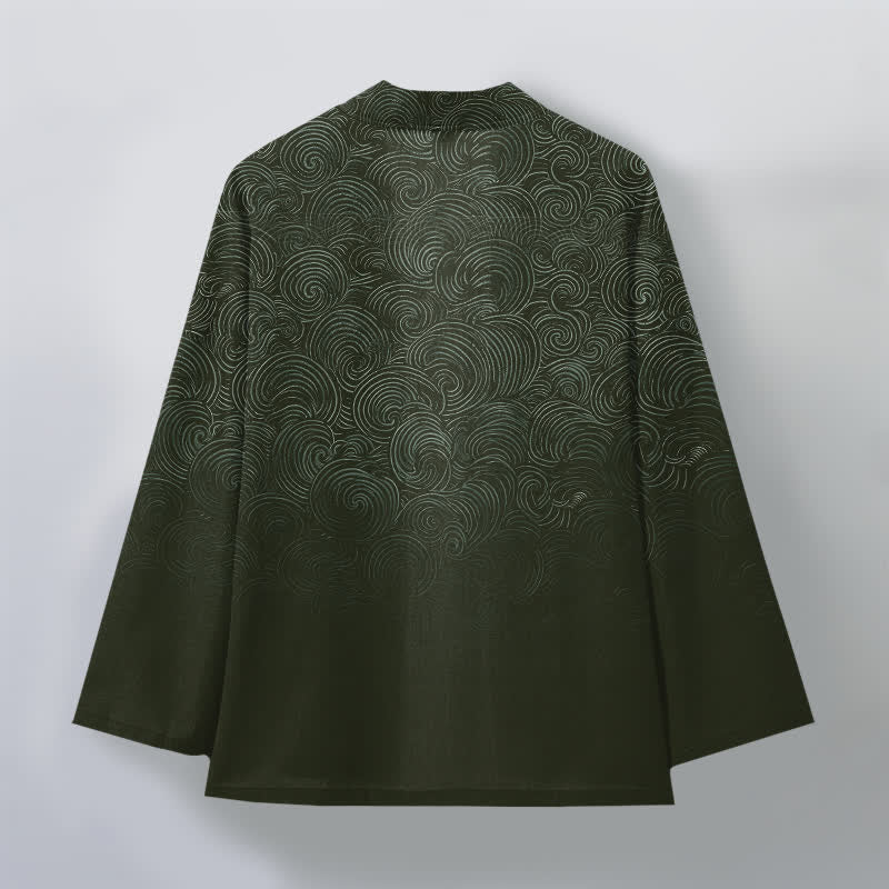 Buddha Stones Kimono da uomo in cotone con motivo a spirale sfumato e apertura frontale. - image 8