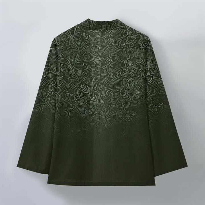 Buddha Stones Kimono da uomo in cotone con motivo a spirale sfumato e apertura frontale. - image 8