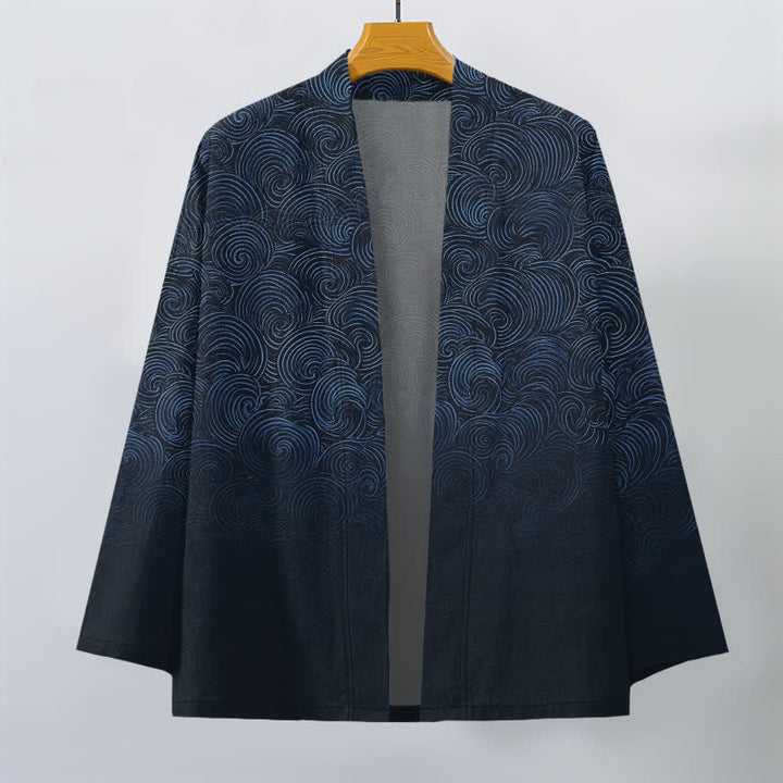 Buddha Stones Kimono da uomo in cotone con motivo a spirale sfumato e apertura frontale. - image 10