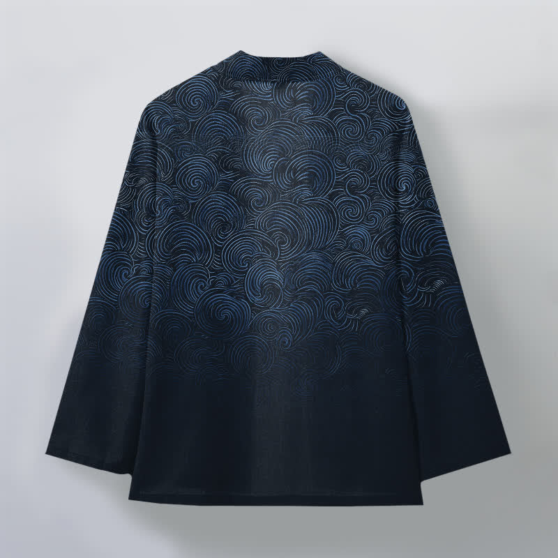 Buddha Stones Kimono da uomo in cotone con motivo a spirale sfumato e apertura frontale. - image 11