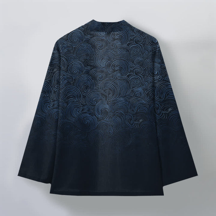 Buddha Stones Kimono da uomo in cotone con motivo a spirale sfumato e apertura frontale. - image 11