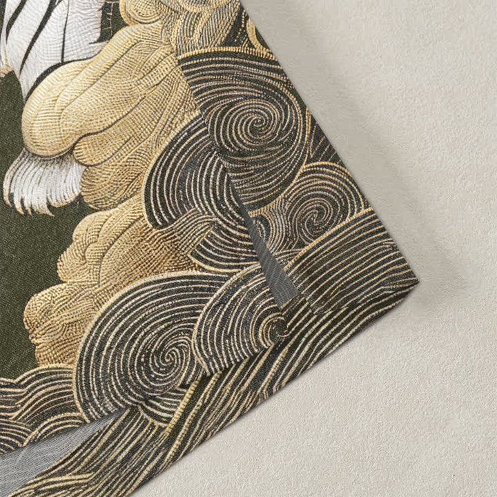 Buddha Stones Kimono da uomo in cotone bianco con motivo a nuvole e pino, aperto sul davanti. - image 4