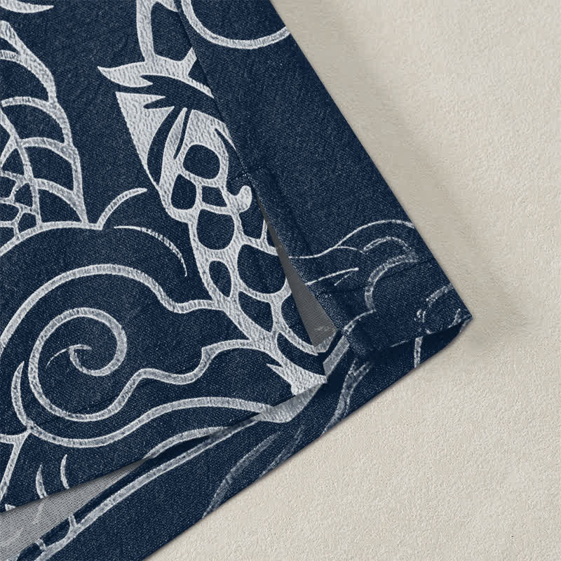 Buddha Stones Kimono da uomo in cotone con motivo tradizionale drago e nuvole, aperto sul davanti. - image 4