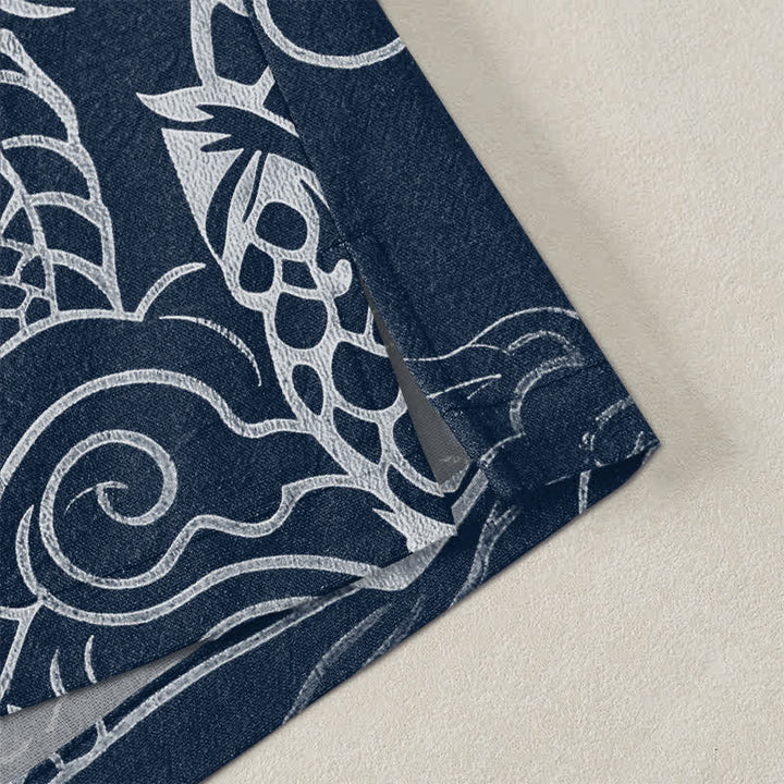 Buddha Stones Kimono da uomo in cotone con motivo tradizionale drago e nuvole, aperto sul davanti. - image 4