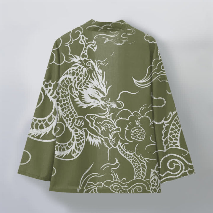 Buddha Stones Kimono da uomo in cotone con motivo tradizionale drago e nuvole, aperto sul davanti. - image 11