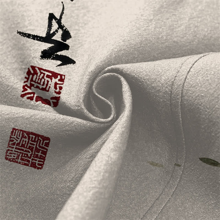 Buddha Stones Kimono da uomo in cotone rosso e nero con motivo koi e loto, aperto sul davanti. - image 5