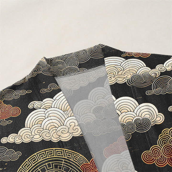 Buddha Stones Kimono da uomo in cotone con apertura frontale e motivo a nuvole di buon auspicio e marea. - image 3